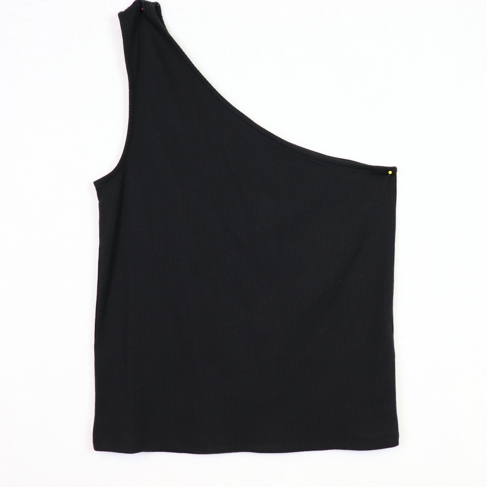 J CREW Black One Shoulder Ribbed Top‎ Size Large